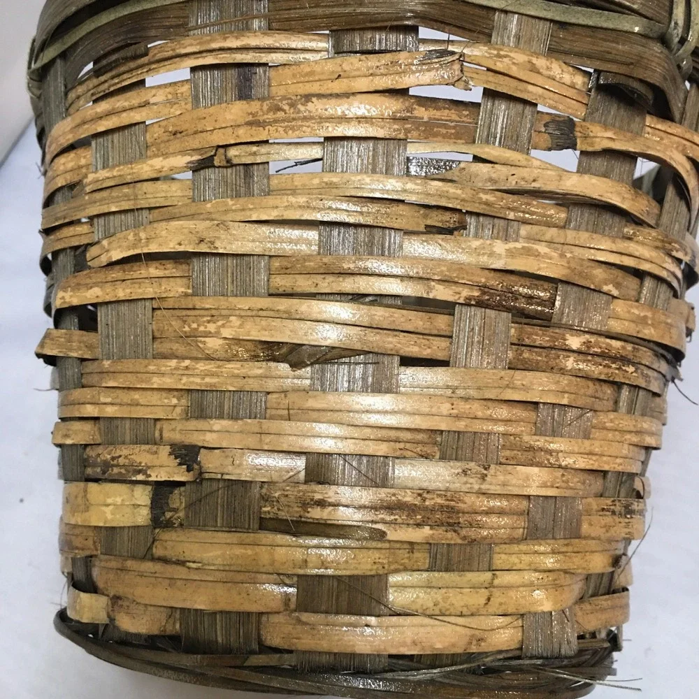 Woven Bamboo Basket Home Decor Small 7.5x6 Brown Natural Rustic Boho Cottagecore